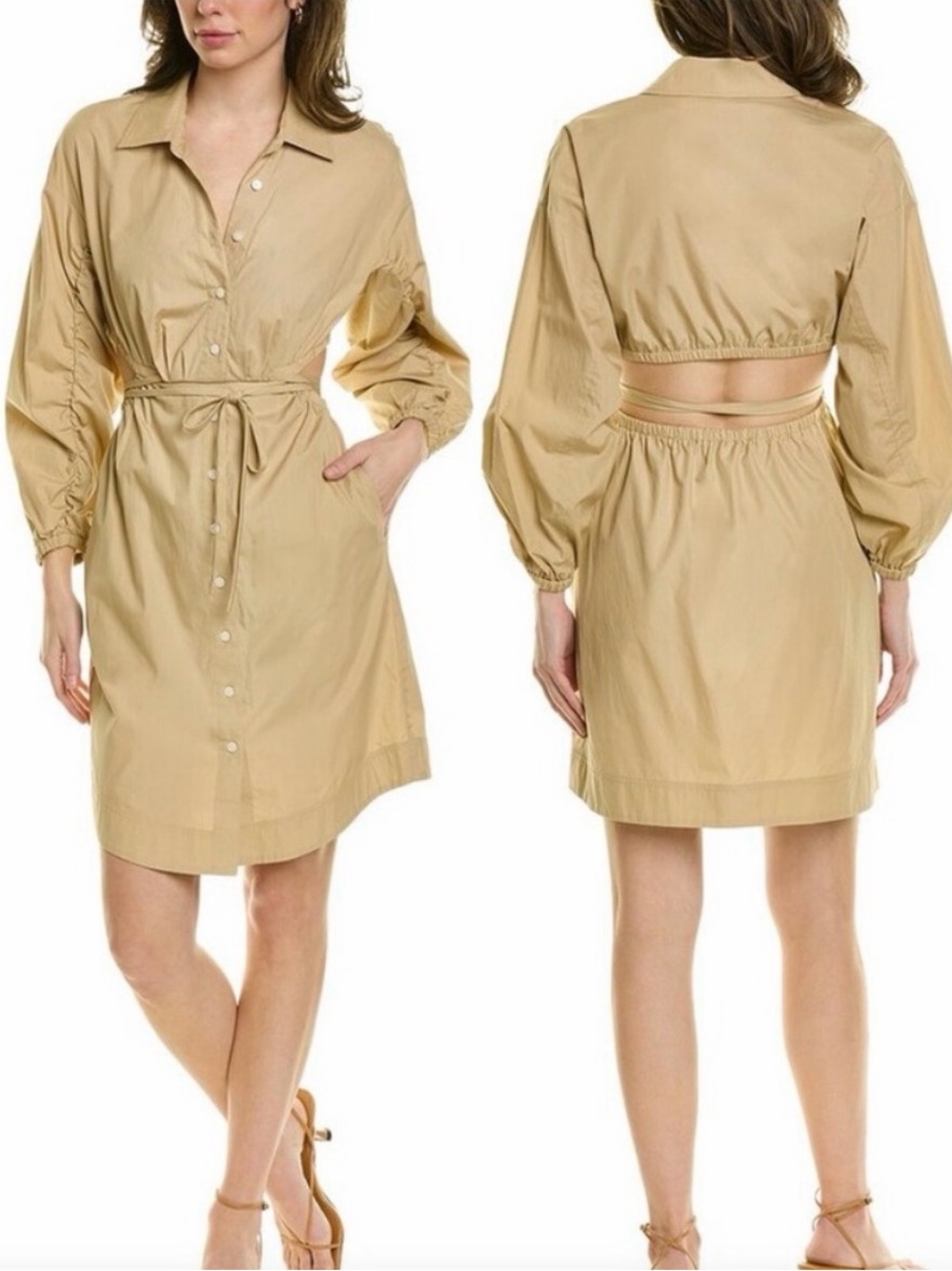 Derek Lam 10 Crosby Jayce Side Cutout Tan Shirtdress 100% Cotton Poplin Size 4